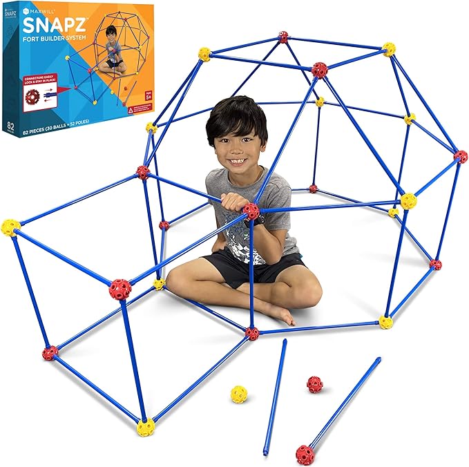 SNAPZ Ultimate Fort Builder Kit for Kids 8-12 - Sturdy Fort Building Kit for Kids 4-8 - Make &amp Build Ball &amp Stick Fort Set - Indoor STEM Tent Fort Making Toy