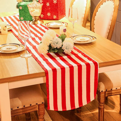 4 Pieces Striped Tablecloth Red and White Striped Table Runner Tablecloth Polyester Spring Elegant Classic Table Decor for Daily Events Family Banquet Parties Celebrations Outdoor(12 x 72 Inch)