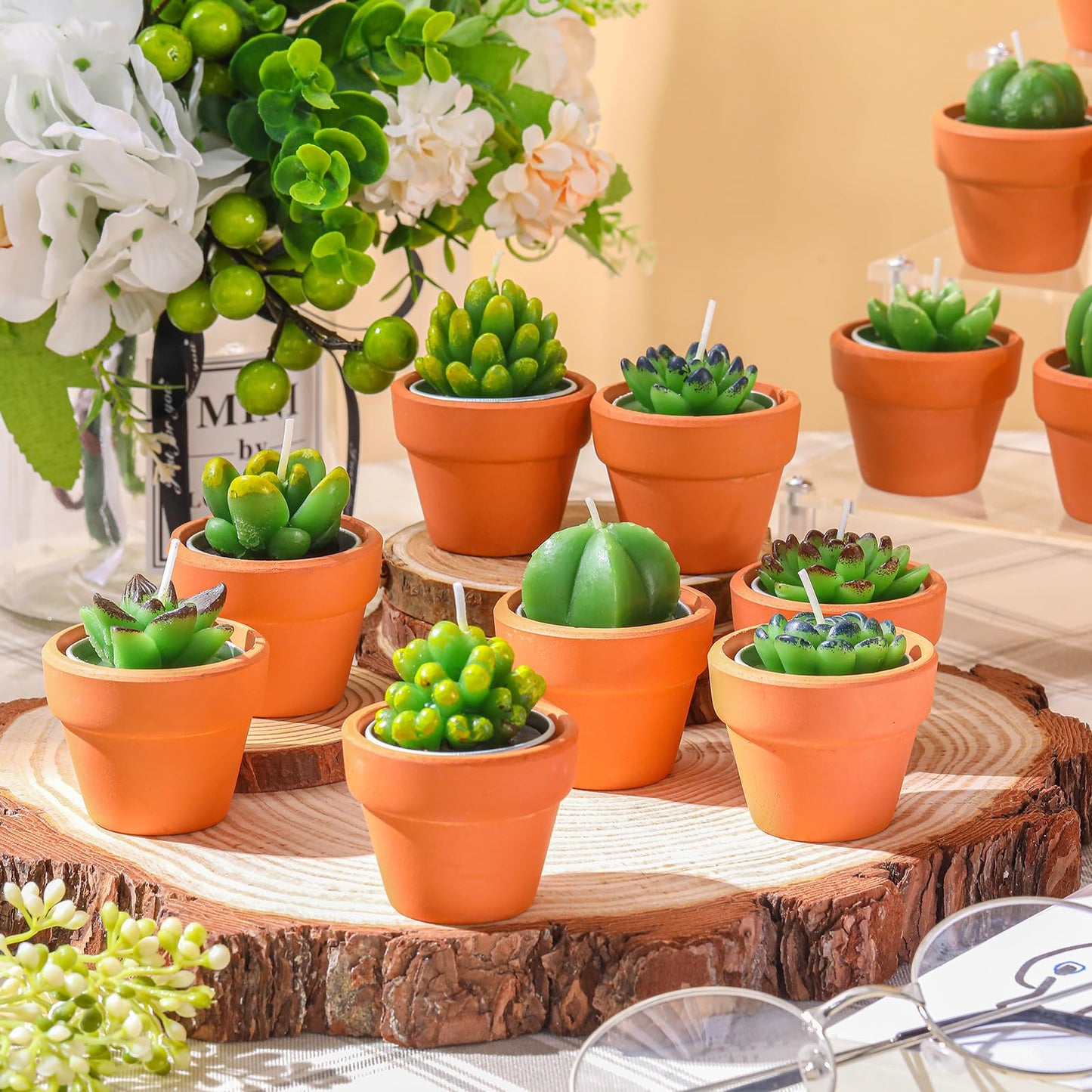 Shihanee 36 Pcs Succulent Cactus Tealight Candles with Mini Terracotta Pots, Spring Decor, Fiesta Cinco De Mayo Party Decorations, Mexican Party Favors, Baby Shower Wedding Table Decor(Red)