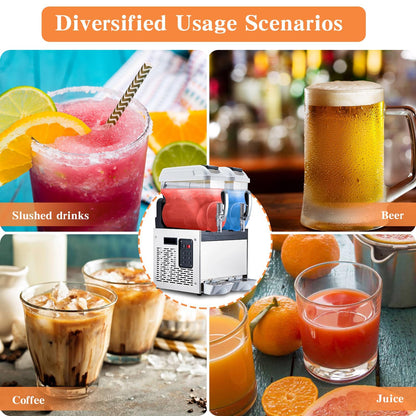 Commercial Slushy Machine, 4Lx2 Double Tank Margarita Machine, Stainless Steel High-Speed Self-Cleaning Frozen Drink Slushie Machine for Bars Restaurants Cafe Home Use