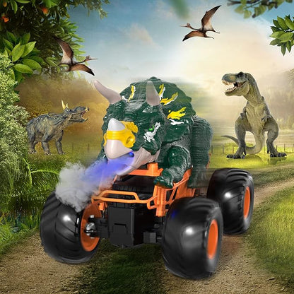 Bennol Remote Control Dinosaur Car for Boys Kids 2.4Ghz RC Triceratops Truck Toy for Toddlers Electric Hobby RC Car Toys with Light &amp Sound Spray for 3 4 5 6 7 8 Year olds Kids Boys Girls