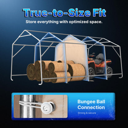 ADVANCE OUTDOOR Heavy Duty 10X20 ft Carport Outdoor Patio Portable Canopy Storage Shelter Shed with 2 Rolled up Zipper Doors & Vents for Snowmobile Garden Tools, Beige