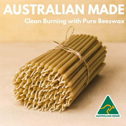 Australian Made Pure Beeswax Candles – Slim Church Candles, Ideal for Orthodox Services, Prayer, Meditation, Birthdays & Emergency Lighting Candle Non-Toxic, Drip-Free,Smokeless, 50pcs (6.3 x 0.20 in)