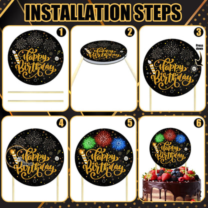 Birthday Cake Toppers，with Light and Music, Blowable，Birthday candles，Fabulous Cake Decoration for girl or Women– Plays Hit Song 'HAPPY Birthday' (Black Gold)