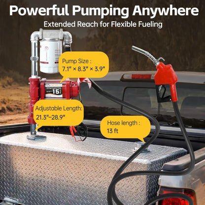 FMCNMech 12V Fuel Transfer Pump, 15 GPM Diesel Transfer Pump Kit with Automatic Shut-Off Nozzle, Heavy-Duty Fuel Pump with 13 ft Hose for Gasoline, Diesel & Kerosene