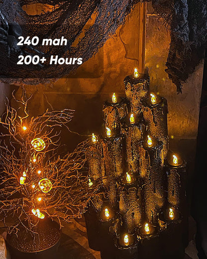 BEICHI Flameless Candles, Battery Operated LED Tealights Votive Flickering for Party Halloween, Christmas, Wedding- 24Pack, Black Light