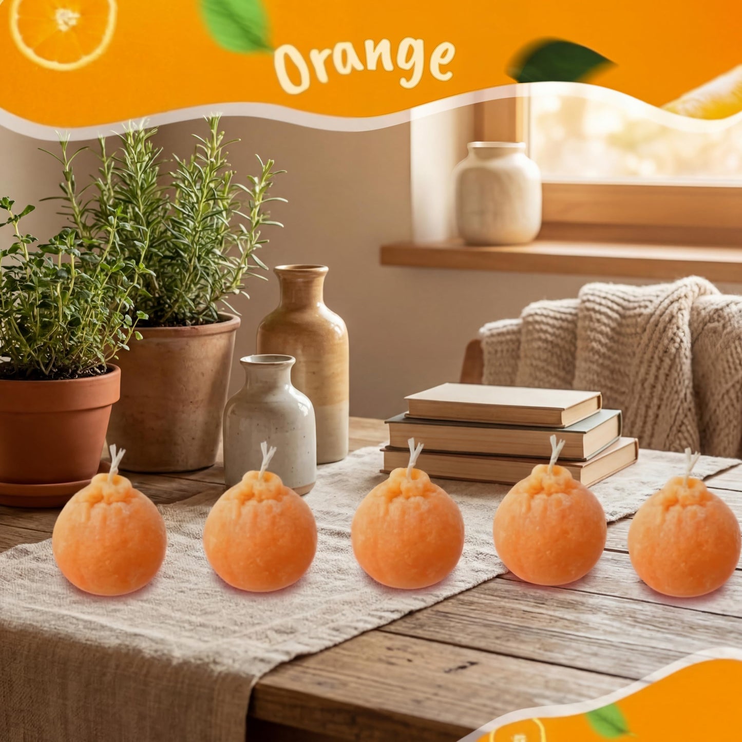 Pangda 6 Pcs Orange Shaped Scented Candles 2.7 Inch Mini Fruit Birthday Candle Gift Fruit Party Decoration, Soy Wax Christmas Bathroom Home Yoga Spa