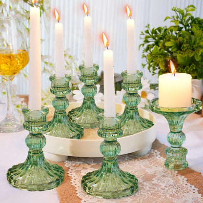 Maxcheck Set of 6 Candlestick Holders Taper Glass Candle Holder Decorative Candle Stand for Wedding Party Table Centerpiece Anniversary Festival Home Decor(Green)