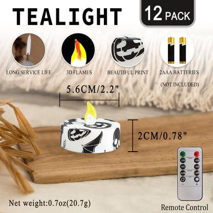 FCMSHAMD Halloween Bat Flameless Tealights Candles with 10-Key Remote Timer Battery Operated, 2.2 Inch Flickering LED Tea Lights Candles for Home Decoration,12 Pack