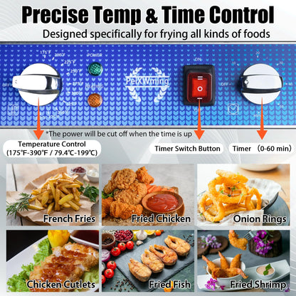 26L/27.4QT Commercial Deep Fryer with Oil Filtration and Timer, 120V Electric Deep Fryer with 2 Baskets and Lids, Countertop Commercial Fryer for Restaurant 3500W