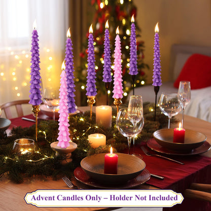 Enhon 8 Pcs Advent Candles Set, 10 Inch Tree Shaped Taper Candles, Unscented Beeswax Christmas Advent Wreath Candle for Xmas, Holiday, Church, Party, or Home Decor (Purple,Pink Style)