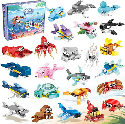 24 Packs Favors Kids Building Blocks Sea Animals Pool Party Favors Building Set for Birthday Goodie Bag Stuffers Classroom Prizes Easter for Boys and Girls Ages 6-12