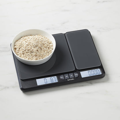 Taylor Dual Platform Food Kitchen Scale, Digital Grams and Ounces for Weight Loss, Baking, Cooking, Meal Prep, Spices, and Coffee, Backlit Display, Glass Platforms, 15lb, and 16oz Capacity, Black