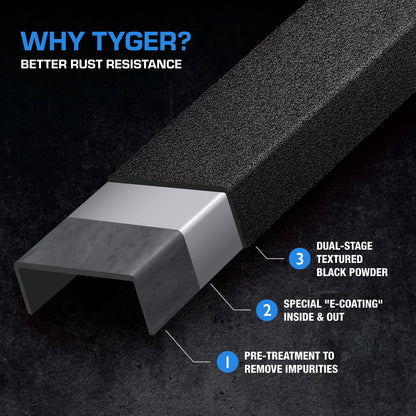 Tyger Auto Plate Style Overland Bed Rack for Full-Size Pickup Trucks | Compatible with Ram 1500 & HD, Ford F-Series, Silverado, Sierra, Titan & XD (see image for size chart) | TG-BK2U55637, Black