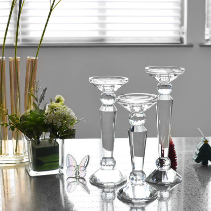 DONOUCLS Crystal Candle Stick Holders Set of 3, Clear Crystal Taper/Pillar Candles Holder Table Centerpieces for Party and Wedding Decoration, Comes with Gift Box