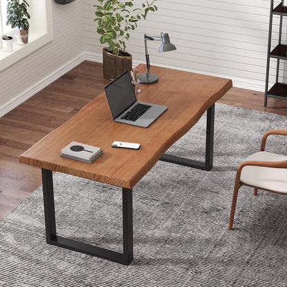 KunAndPeng Solid Wood Office Desk, 47.24" Tan Executive Computer Desk with Heavy-Duty Metal Base, Multi-Purpose Desk/Dining Table, Ideal for Home Office & Work Environments