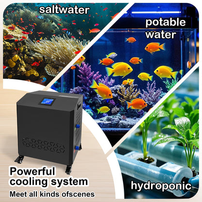 YAKUST Aquarium Chiller,LED Display Fish Tank Chiller, 1 HP Active Aqua Chiller for Axolotl, Water Chiller with Pump, Nozzles and Hoops Ideal for Coral Reef Shrimp (264 Gallon)