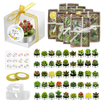 AZEAM 48 Pcs Succulent Candles Party Favors, Bulk Cactus Table Decor for Guests, Mini Tiny Handmade Plant Tealights Candle Decoration Set for Shower Prizes Game Bridal Wedding Home Birthday