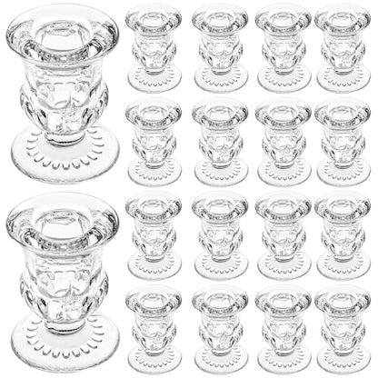 18Pcs Glass Taper Candle Holders Bulk Clear Crystal Candle Stick Candle Holders Elegant Tapered Candlestick Holders Bulk Glass Candlestick for Table Centerpiece Wedding Party Christmas Thanksgiving