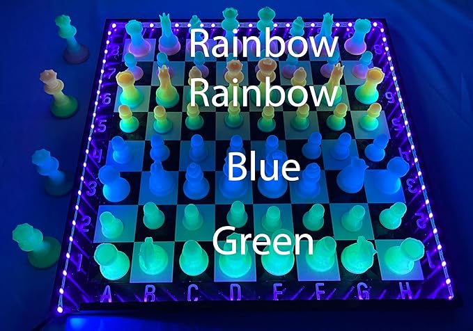 Dam Merch's LED Illuminated Glow in The Dark Chess Set - Made in USA (Regulation Dualing Rainbow)