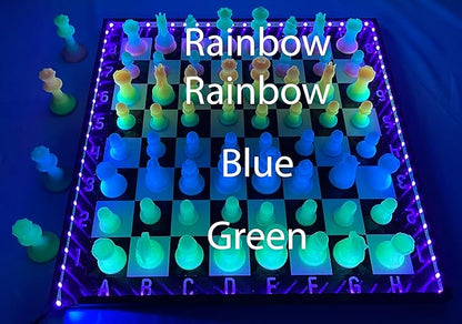 Dam Merch's LED Illuminated Glow in The Dark Chess Set - Made in USA (Standard Rainbow + Green)