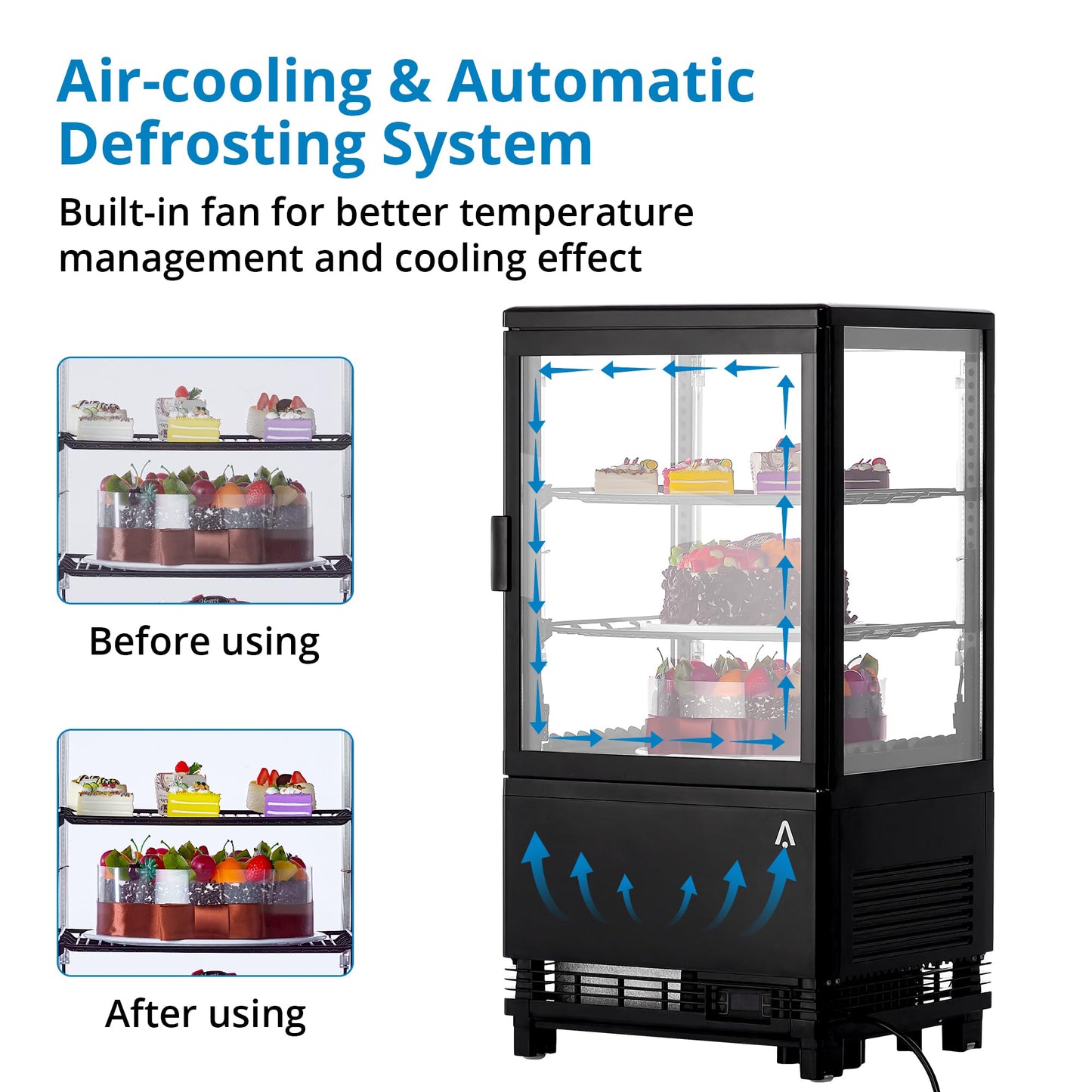 Commercial Refrigerator Display Case, 2.1 Cu.FT Single-Door Display Fridge, Display Case with Interior LED Lighting, Double-Layered Glass Commercial Countertop Bakery Display Refrigerator, 110V