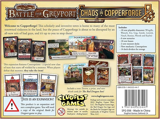 SlugFest Games: Battle for Greyport: Chaos in Copperforge Expansion - Cooperative Deckbuilding Game in The Red Dragon Inn World Ages 13+ 2-5 Players