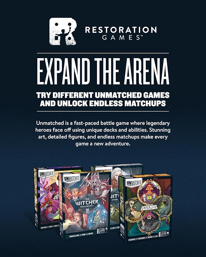 Restoration Games Unmatched Battle of Legends Vol 1 - Strategy Board Game for 2 to 4 Players - Expansion with 4 Heroes and Battlefields - 20-40 Min Playtime - Ages 9+