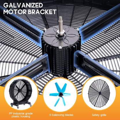 Albott 42 Inch Industrial Drum Fan, 750W High Velocity Plastic Floor Fan with Wheels and 3 Speeds, 17,660 CFM Strong Airflow for Commercial Space, Garage, Workshop, Warehouse, Factorie, and Basement
