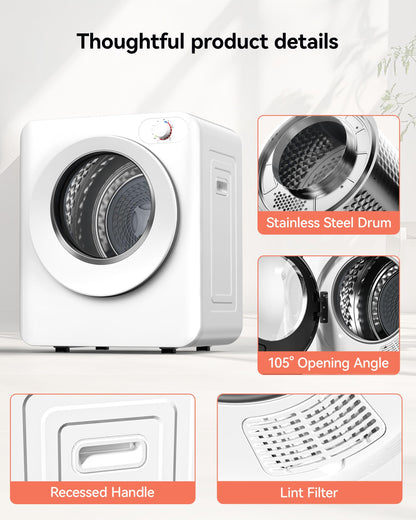 Euhomy Portable Clothes Dryer, 1.5 Cu.Ft. Portable Dryer, 850W Drying Machine with Front-Loading Stainless Steel Drum, 5 Functions, Suitable for Apartments, Dorms, RVs, Small Spaces