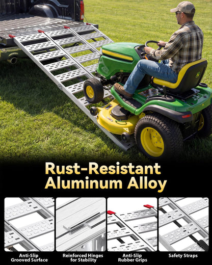 KOLOTOOL Tri-Fold Aluminum Loading Ramp for Pickup Trucks & Trailers, 1500 lbs Capacity Folding Ramp for Motorcycles, ATV, Lawn Mowers, Small Tractors & Golf Carts, 76''L × 50''W, Anti-slip Rust-proof