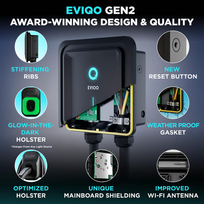 EVIQO NACS Charger for Tesla 48 Amp 240V Hardwired Level 2 EV Charger - Wall EV Charger Level 2, 25ft Cable, WiFi (2.4 GHz) Smart App - Weatherproof, Outdoor (IP66,NEMA 4) UL, ETL Certified