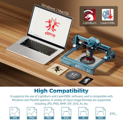 SCULPFUN C1 Mini Laser Engraver, 3W Portable Laser Engraving Machine with 0.04mm Ultra Fine Spot, Work for DIY Beginners,Plywood,Leather,Kraft Paper,Slate, Engraving Area 150 * 130mm