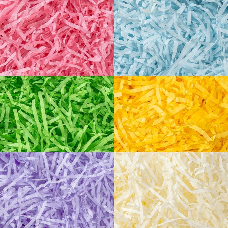 CIPOWM 340g/12oz Easter Grass Shredded Paper Filler 6 Colors Paper Shred Crinkle Raffia Paper Filler for Easter Gift Wrapping Boxes Bags Basket Filling Party Supply(6 Colors)