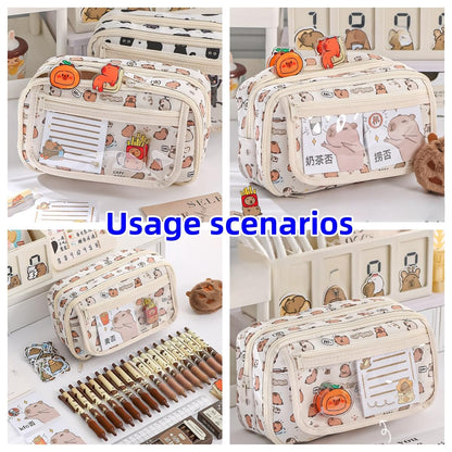 VTYFRY Cute Kawaii Pencil Case Pouch Cartoon Pen Box Holder Organizer for Office Workspace Supplies Desk Accessories Travel Essentials Aesthetic Trendy Cool Stuff Gift Large Capacity (Fox)