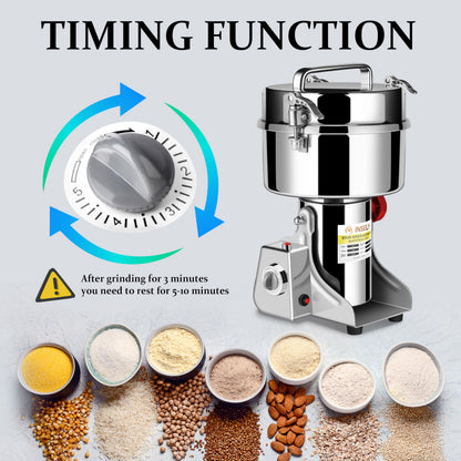 INSELY Grain Mill Grinder 2000g High Speed Food Grain Mill Stainless Steel Seeds Flour Nut Pill Wheat Corn Herbs Spices & Seasonings Dry Grinder Electric Machine Grinder for Kitchen