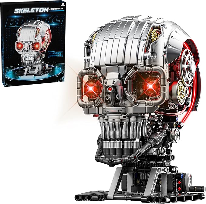 Mechanical Skull Building Set for Adults Mechanical Skeleton Head Building Blocks Set Compatible with Lego Buildable Horror Display Model Home and Office Decor Gift for Adults Teens 14+ (1099 PCS)
