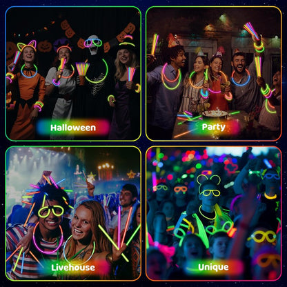 Mega-L 200 Pcs Glow Sticks Bulk Party Pack, Glow in the Dark Party Supplies, 8" Ultra Bright Glow Necklaces and Bracelets with Connectors for Neon Glow Birthday Pool Party, New Years Eve Party Favors