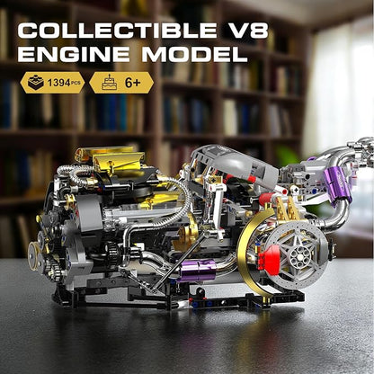 V8 Engine Model Kit that Works 1394 PCS Advanced Collectible Engine Building Block Sets with Lights &amp Spray Exhibited Gift to Adults/Boys 8-14/Home Office Decor