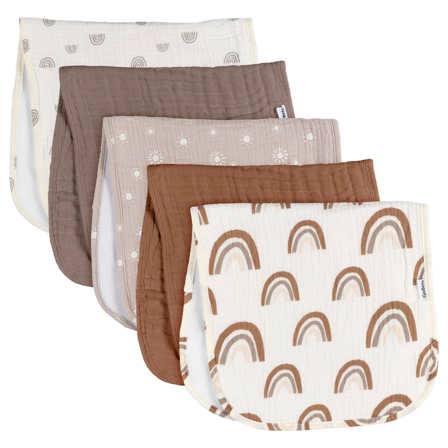 Gerber Baby Unisex Muslin Burp Cloths 5-Pack, Multi Rainbow, Large Size 20" x 10"