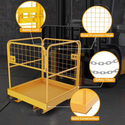 YINTATECH Forklift Cage 36x36 inches Work Platform Safety Cage Collapsible Heavy Duty Steel Construction Lift Basket Aerial Rails 1150lbs Capacity