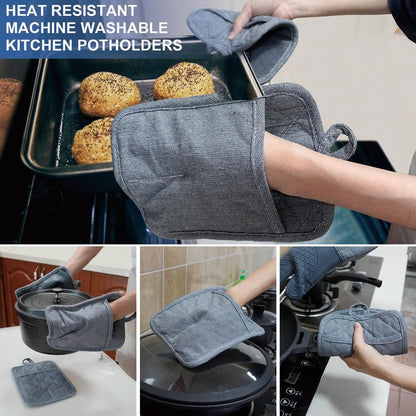 Pot Holders Yarn-Dyed Set of 3 Non Slip Silicone Kitchen Lines Heat Resistant 500℉ Kitchen Gloves BBQ Cooking Baking Women Men Cooking Barbecue Microwave Machine Washable (Gray Potholders)