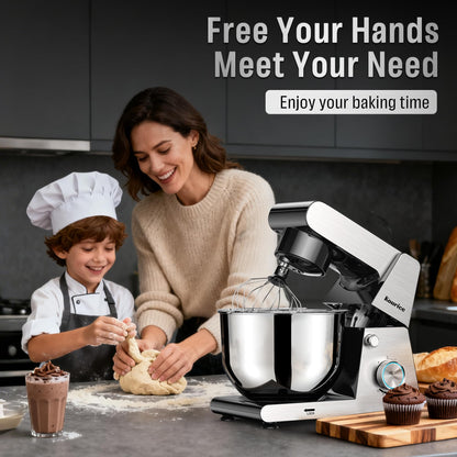 Stand Mixer Body with Stainless Steel Cladding Pro-Grade Powerful Kitchen Mixer for Baking Bread Dough Cake 10+p Speed Tilt-Head Electric Food Mixer With 6.5QT Bowl Dough Hook Wire Whisk Flat Beater