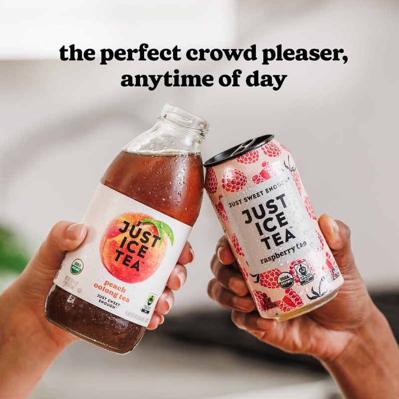 Just Ice Tea, Lemon Flavored Black Iced Tea, 12-Pack (12oz Cans), USDA Certified Organic, Real Brewed, Low Calorie, No Artificial Sweeteners, Fair Trade, Made in USA.