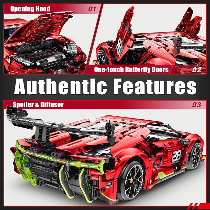 Remote Control Super Car Building Kits 1835PCS Technique Plated Race Car Building Set for Adults Men Teens - with 5 Fast Motors Electric Height Adjustment &amp Drift Spin Wheels