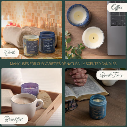 Christian Art Gifts Soy Wax Scented Candle: Strength & Dignity Bible Verse, Grapefruit Grove Scent, Pure Essential Oils, 4.5 oz, Up to 20 Hours Burn Time, Glass Jar w/Bamboo Lid, Encouragement Gift