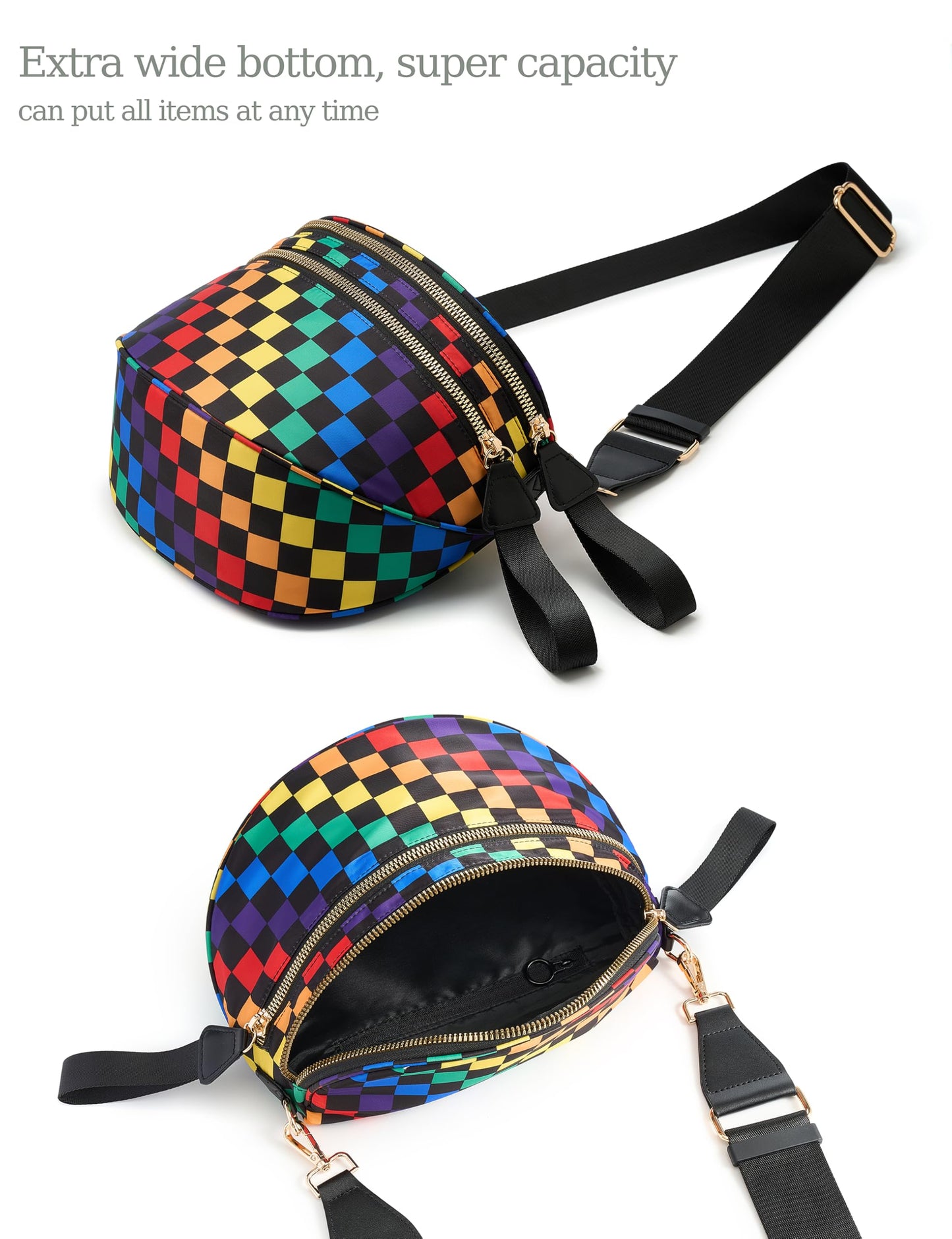 Spacious Checkered Nylon Crossbody Bag Bum Bag Checkered Handbags Wallets for Women