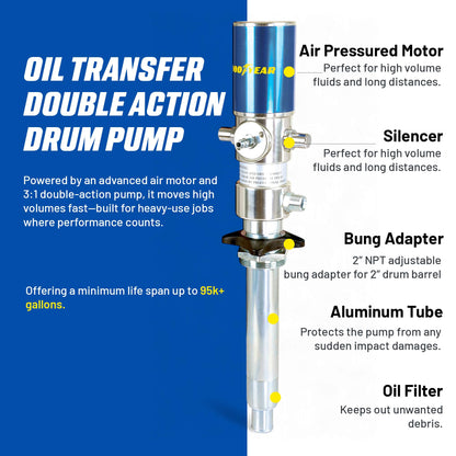 Goodyear Oil Transfer Pump Air Operated Pneumatic 3.1GPM / 12LPM PRO Heavy Duty Double Action 3:1 Fast High Flow Rate for SAE130 Oils/Fluids (NOT for Gasoline or Diesel)