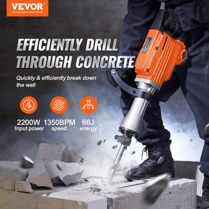VEVOR Electric Concrete Saw, 14 in Circular Saw Cutter with 5 in Cutting Depth, Wet/Dry Disk & Demolition Jack Hammer, 2200W Electric Jackhammer Heavy Duty, 1350 BPM Concrete Breaker 4pcs
