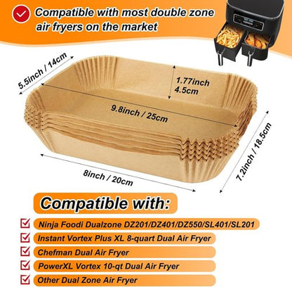 BYKITCHEN Air Fryer Liners - Set of 120 Rectangle Disposable Liners for Ninja Dual Air Fryers | Compatible with DZ201, DZ401, DZ550, SL401, Instant Vortex
